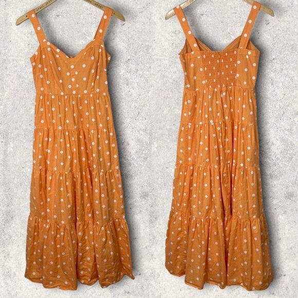 Color Me Courtney Polka Dot Tiered Maxi Dress Orange Size 2 Smocked Bohemian - Picture 3 of 13